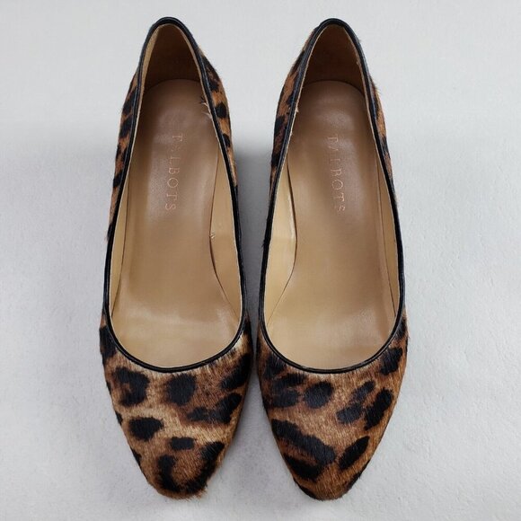Talbots Leopard Print Laney Wedge Womens 7 Brown Calf Hair Low Closed Toe Heel - Picture 1 of 10
